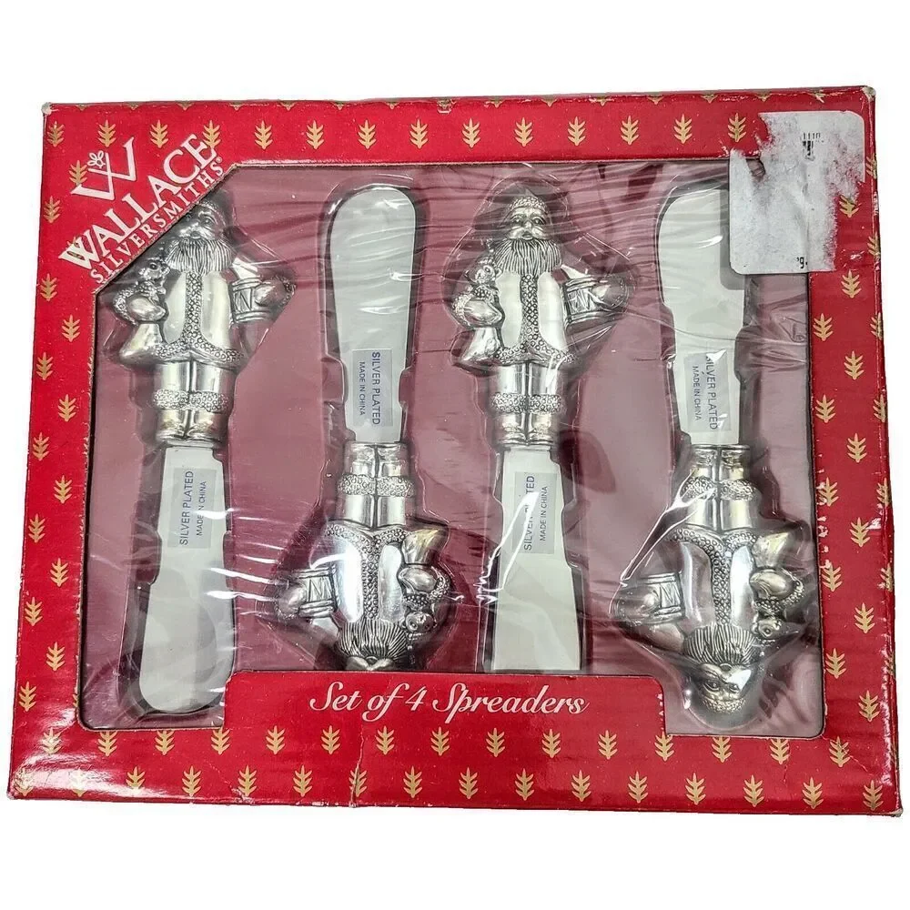 NEW Vintage 1998 Wallace Silversmiths Set‎ Of 4 Spreaders Silver Plated Santa's